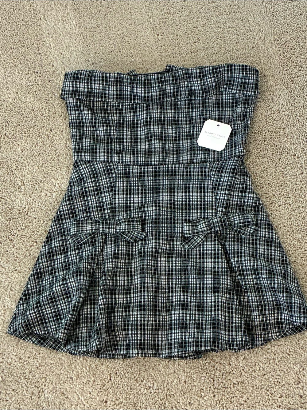 NWT Altar’d State Plaid Bow Skort Romper Dress Black White Size S